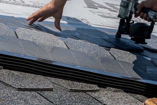 Finished courses of architectural shingles, straight and locked